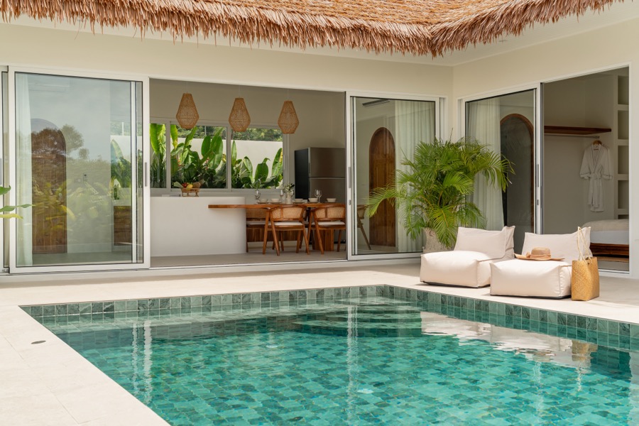 Villa pool and sliding doors
